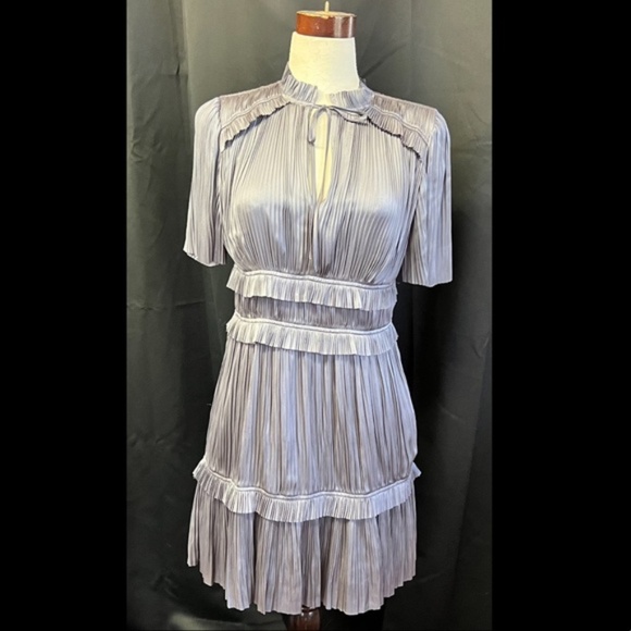 NWT Reiss Lydia textured self stripe dress - Steel - Size 2US/6UK - Picture 2 of 5